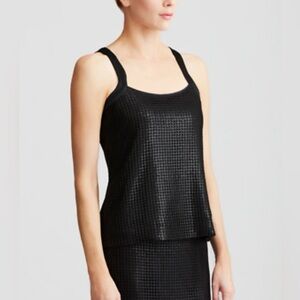 ETCETERA Bowery black sequin top with silk straps.
